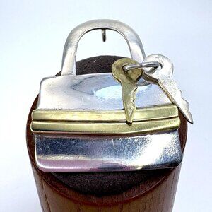 VTG Sterling Silver 925 Lock & Key Pendant Brass Accents 2 x 1.5"